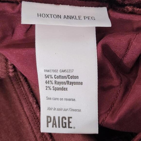 2/$20 Paige Hoxton Ankle Peg Velvet Pants Dark Red Size 28 – Flawed | Luxe Style - Picture 5 of 7